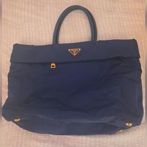 Prada Midnight Blue Tote with Gold Details